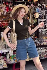 Quần short jean nữ lưng cao