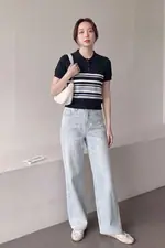Quần jean ống suông cạp cao