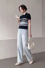 Quần jean ống suông cạp cao