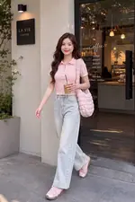 Quần jean ống suông cạp cao