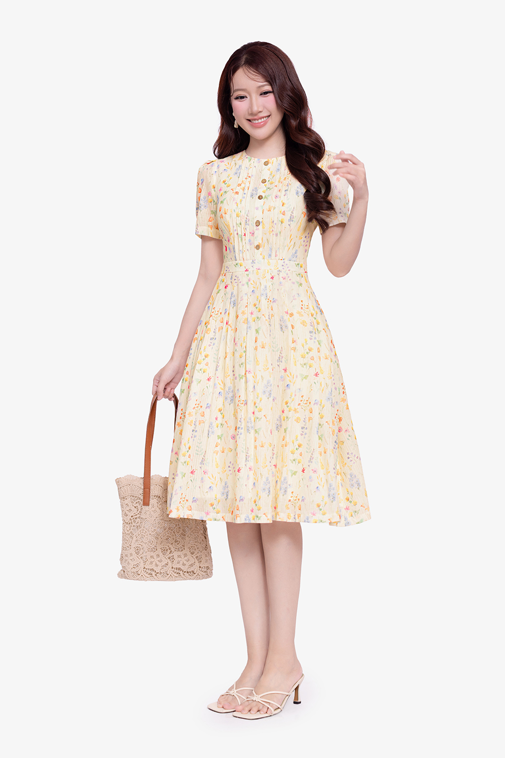 Đầm hoa nhí dáng xòe xếp ly