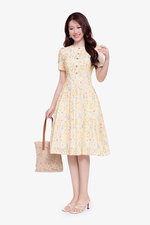 Đầm hoa nhí dáng xòe xếp ly