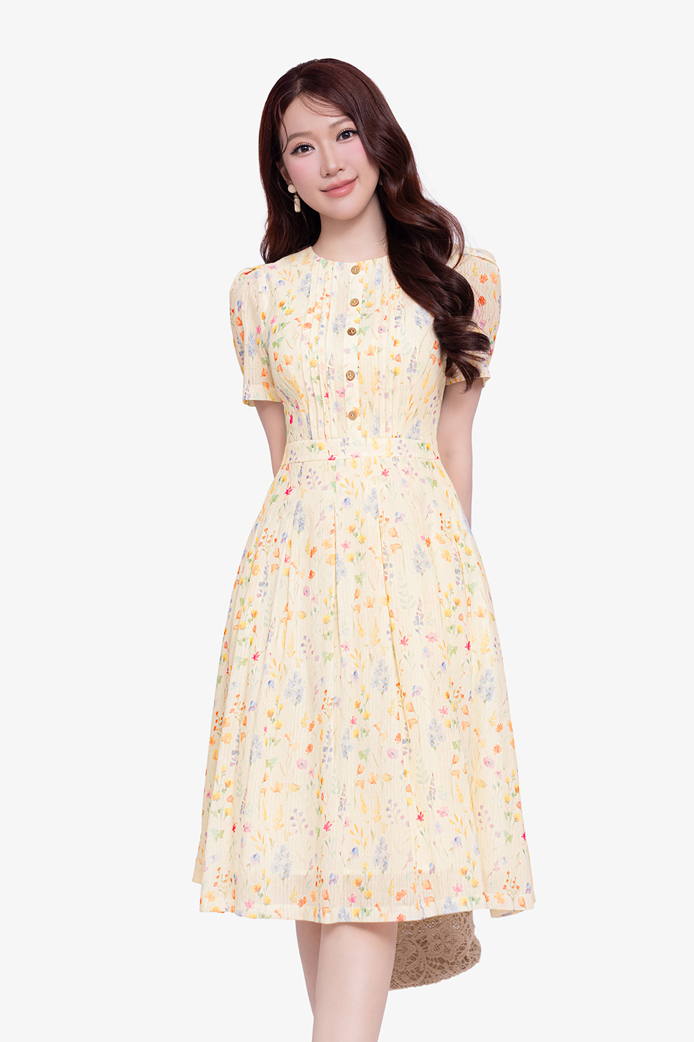 Đầm hoa nhí dáng xòe xếp ly
