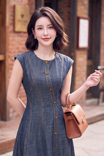 Đầm denim dáng xòe sát nách