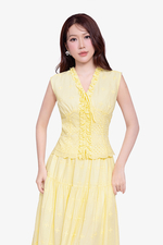 Áo vàng xô thêu sát nách phối bèo