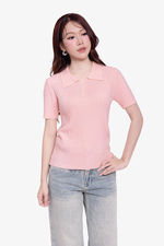 Áo len dệt kim polo màu hồng