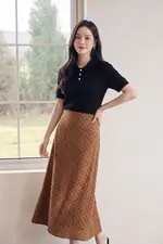 Áo dệt kim gân cổ polo màu đen