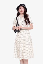 Đầm chấm bi dáng xòe cổ sơ mi
