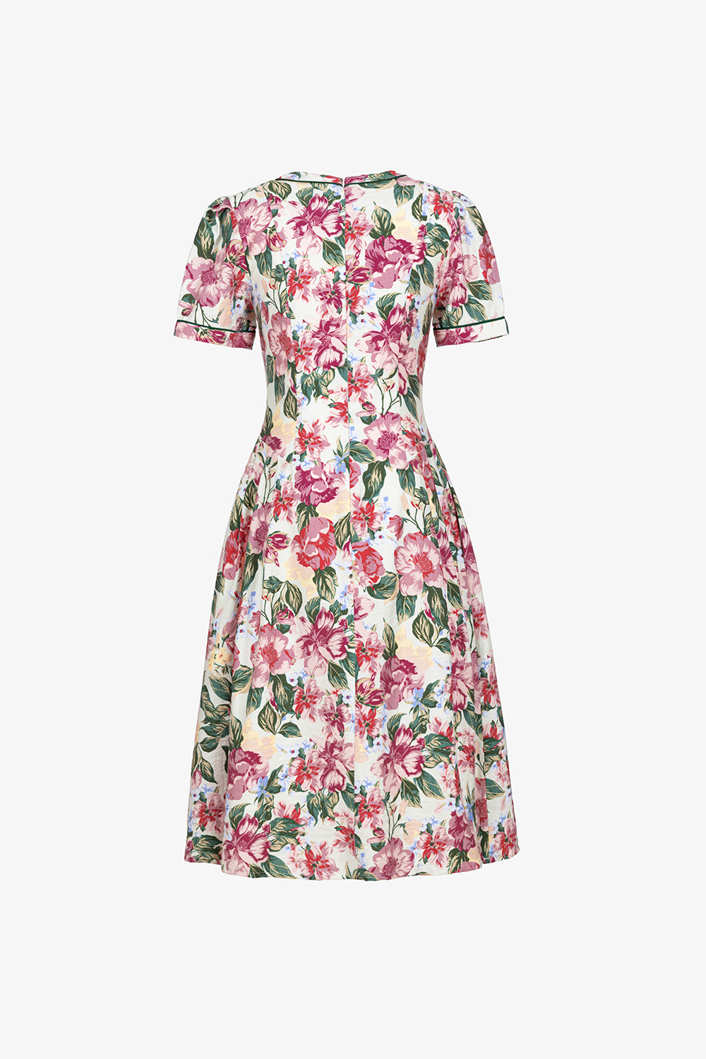 Đầm linen hoa cổ V tay ngắn dáng xòe