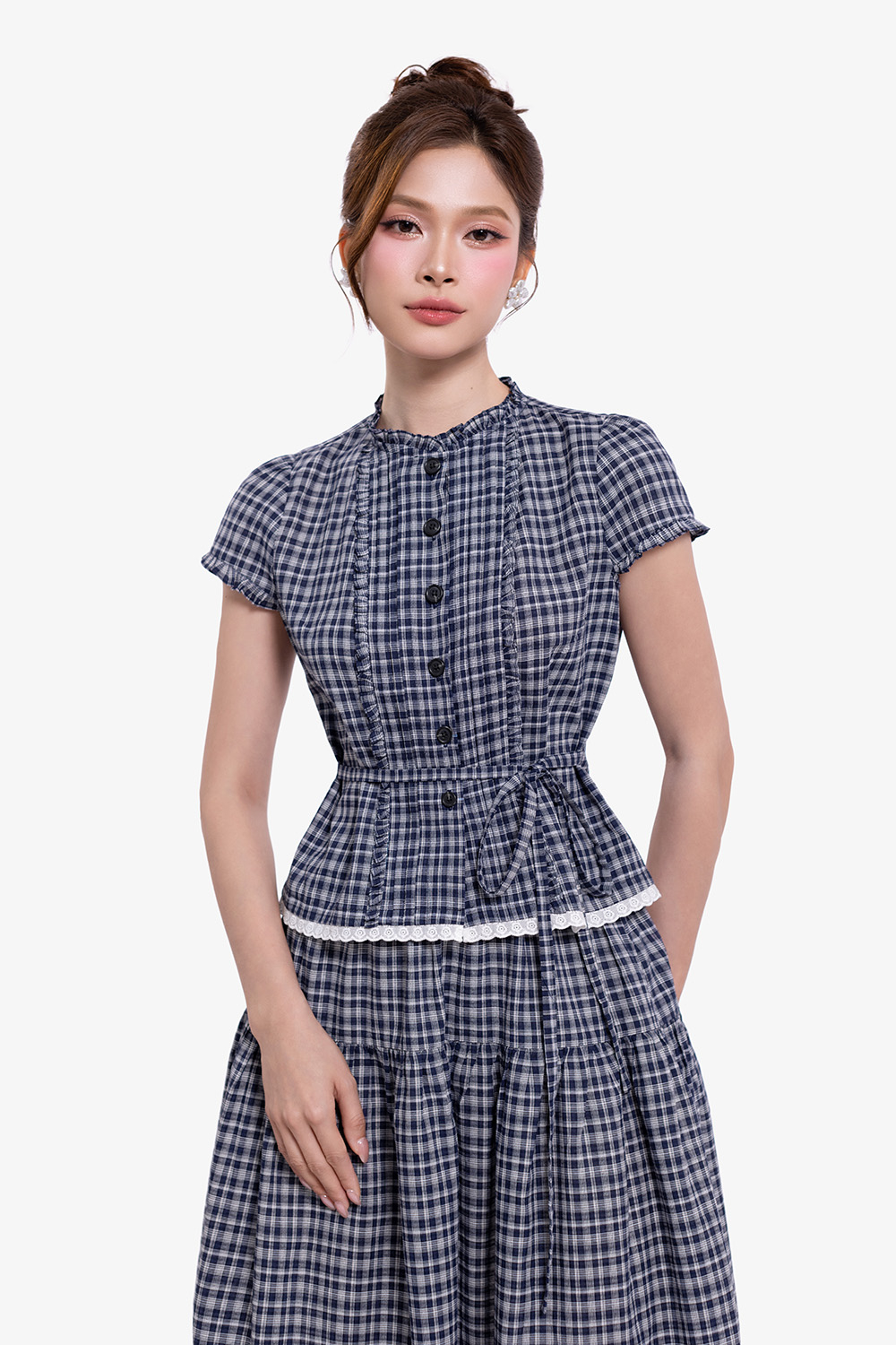 Áo peplum caro cổ bèo buộc eo