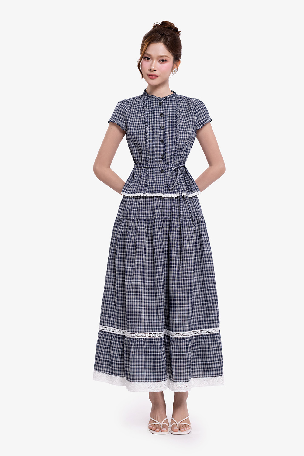 Áo peplum caro cổ bèo buộc eo