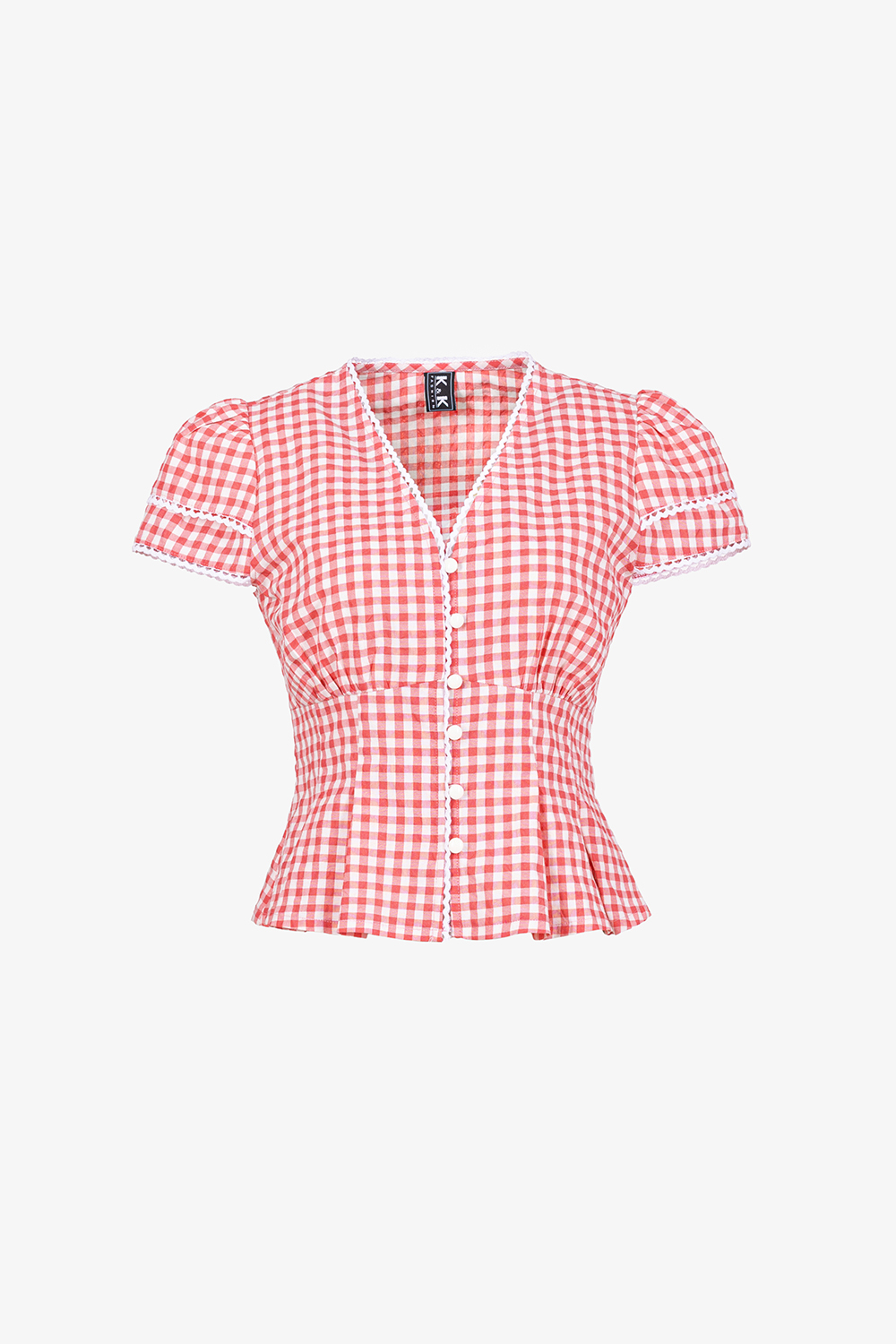 Áo kiểu caro cổ V dáng peplum