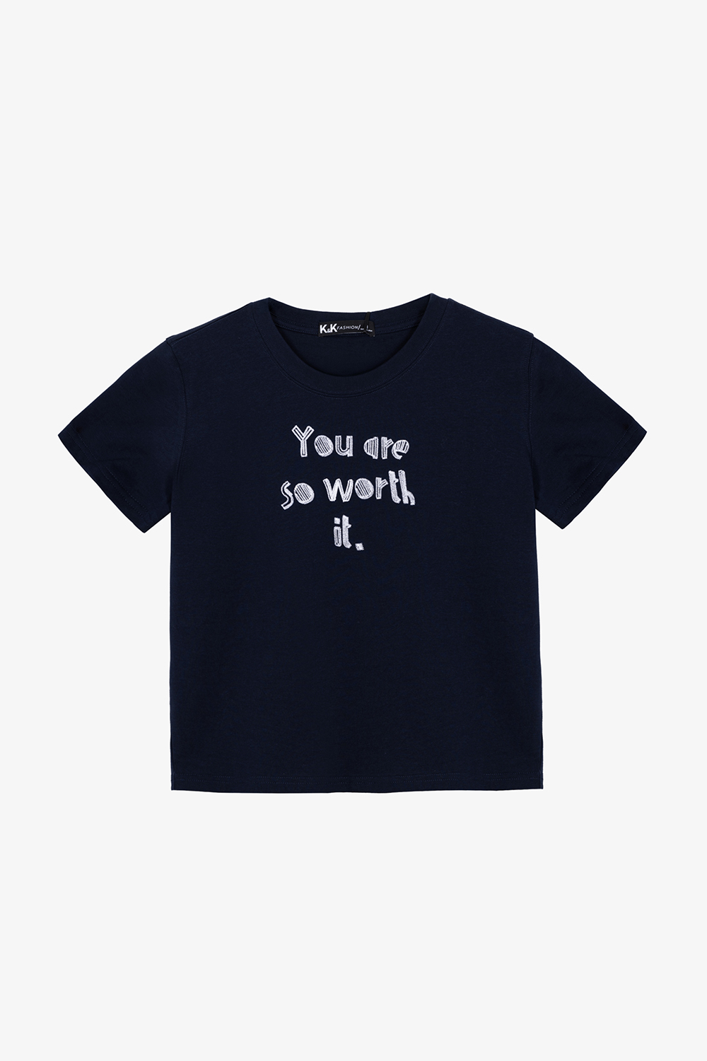 Áo thun cotton màu xanh thêu chữ