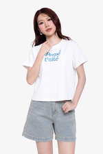 Áo thun cotton nữ màu trắng chữ thêu