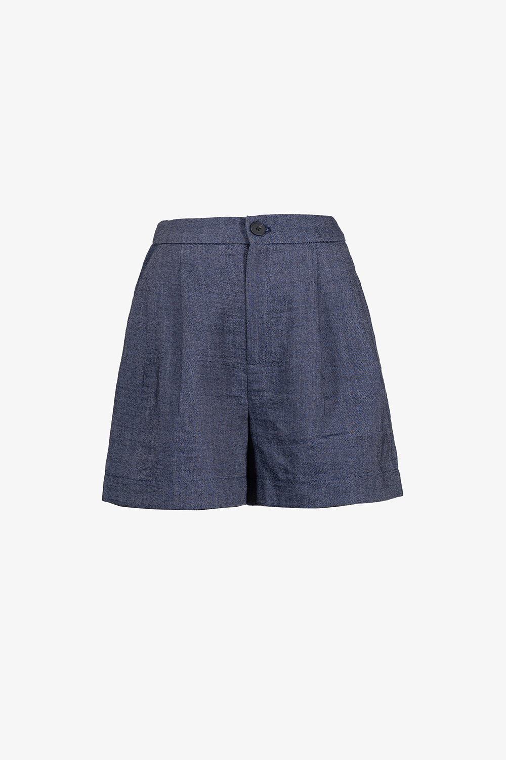 Quần short denim ống suông cạp cao