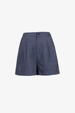 Quần short denim ống suông cạp cao
