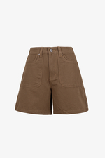 Quần short jean nâu cạp cao