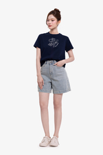 Quần short jean cạp cao ống rộng
