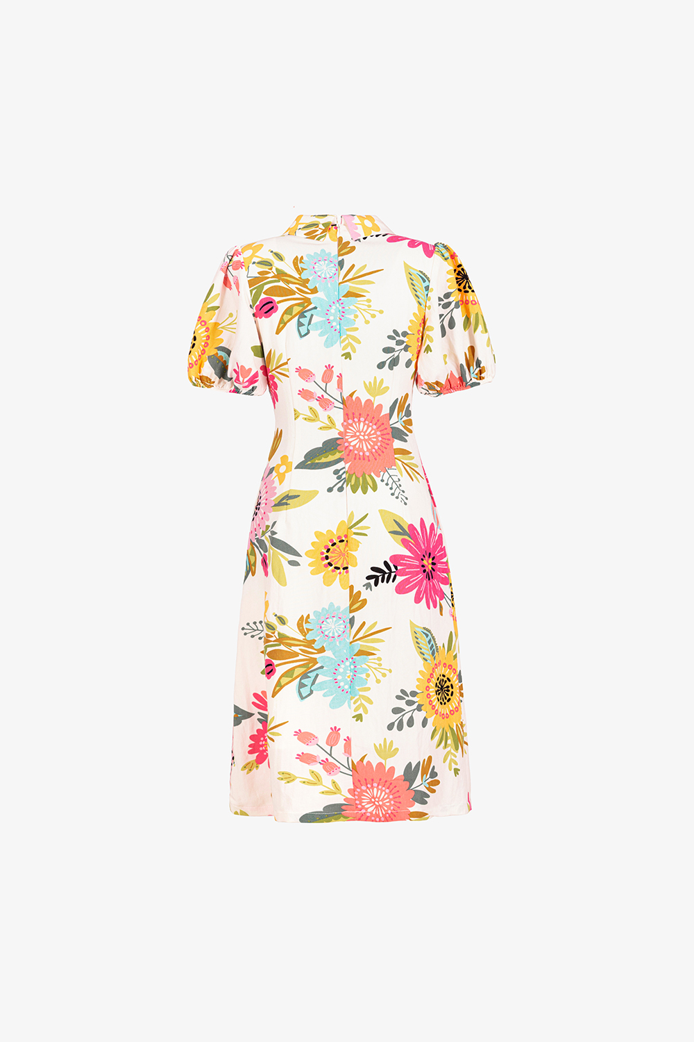 Đầm linen hoa cổ sơ mi phối ren