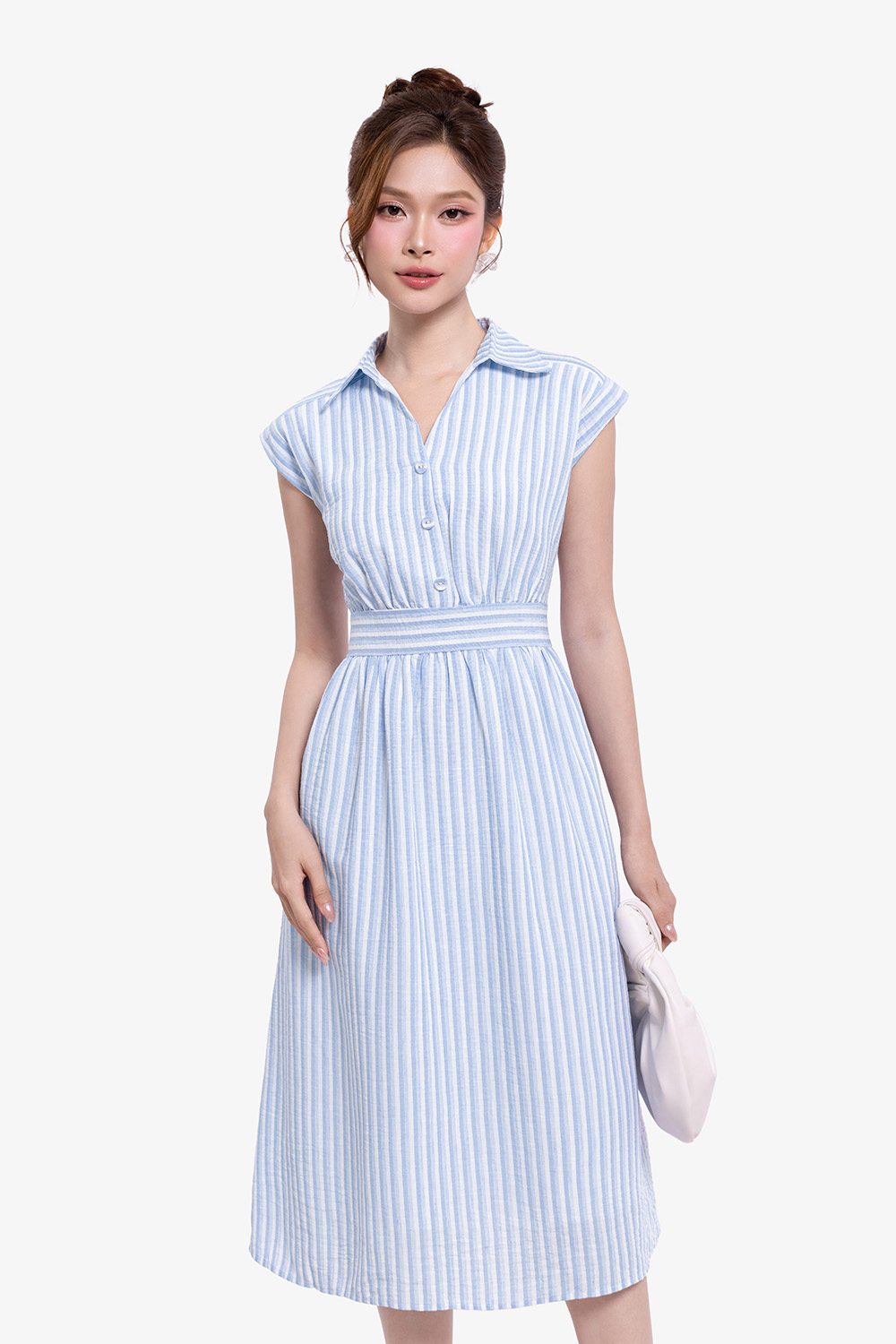 Đầm sơ mi công sở kẻ sọc dáng xòe