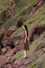Đầm xô thêu dáng xòe dài phối thắt lưng