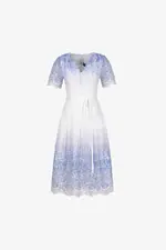 Đầm voan lụa ombre thêu 3D cổ V dáng xòe