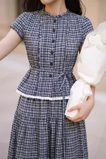 Áo peplum caro cổ bèo buộc eo