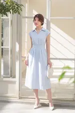 Đầm sơ mi công sở kẻ sọc dáng xòe