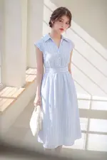 Đầm sơ mi công sở kẻ sọc dáng xòe