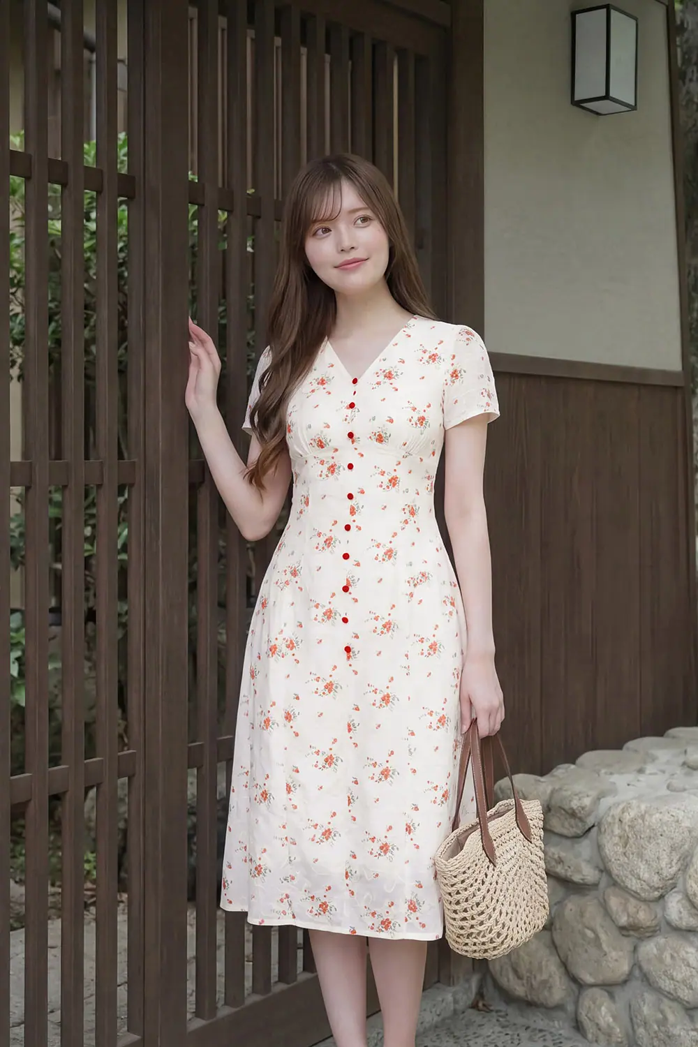 Đầm trắng họa tiết hoa dáng chữ A