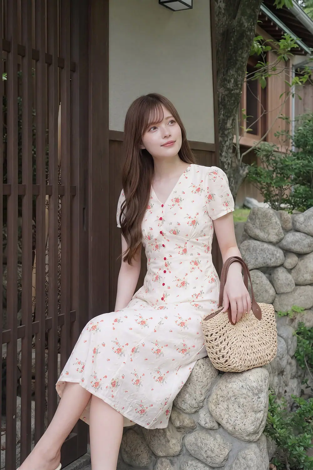 Đầm trắng họa tiết hoa dáng chữ A