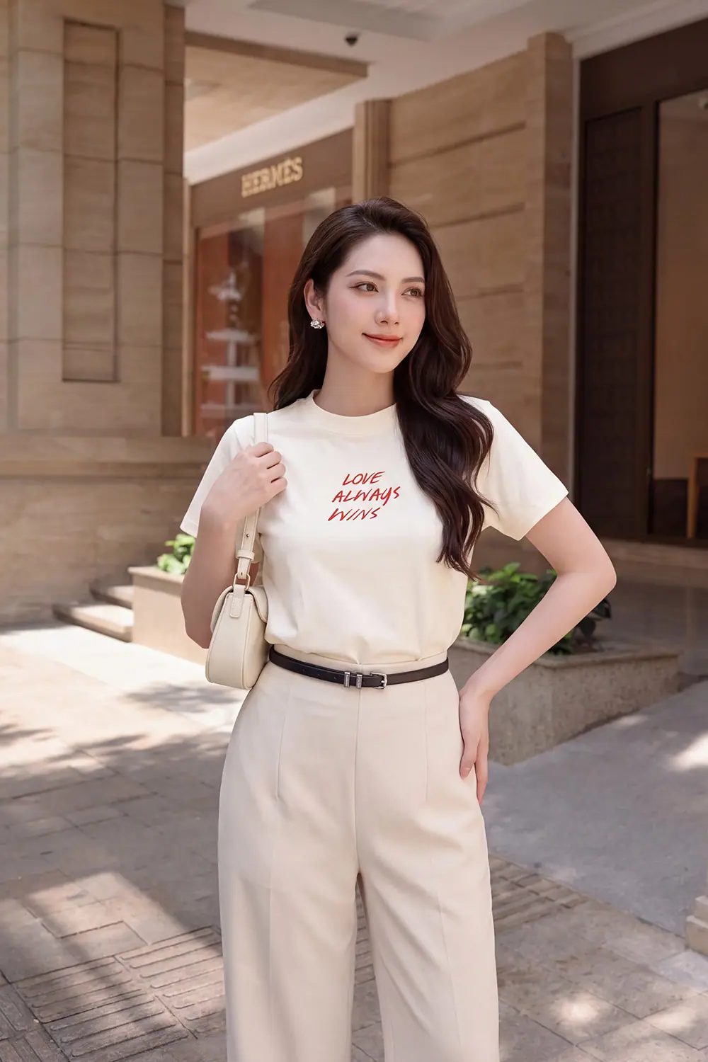 Áo thun cotton cổ tròn thêu chữ