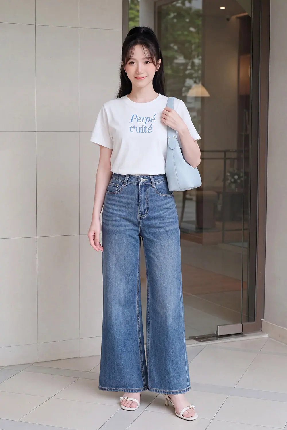 Áo thun cotton nữ màu trắng chữ thêu