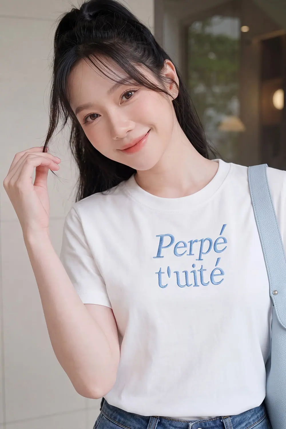 Áo thun cotton nữ màu trắng chữ thêu