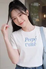 Áo thun cotton nữ màu trắng chữ thêu