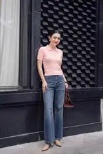 Quần jeans ống suông màu xanh đậm