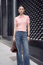 Quần jeans ống suông màu xanh đậm
