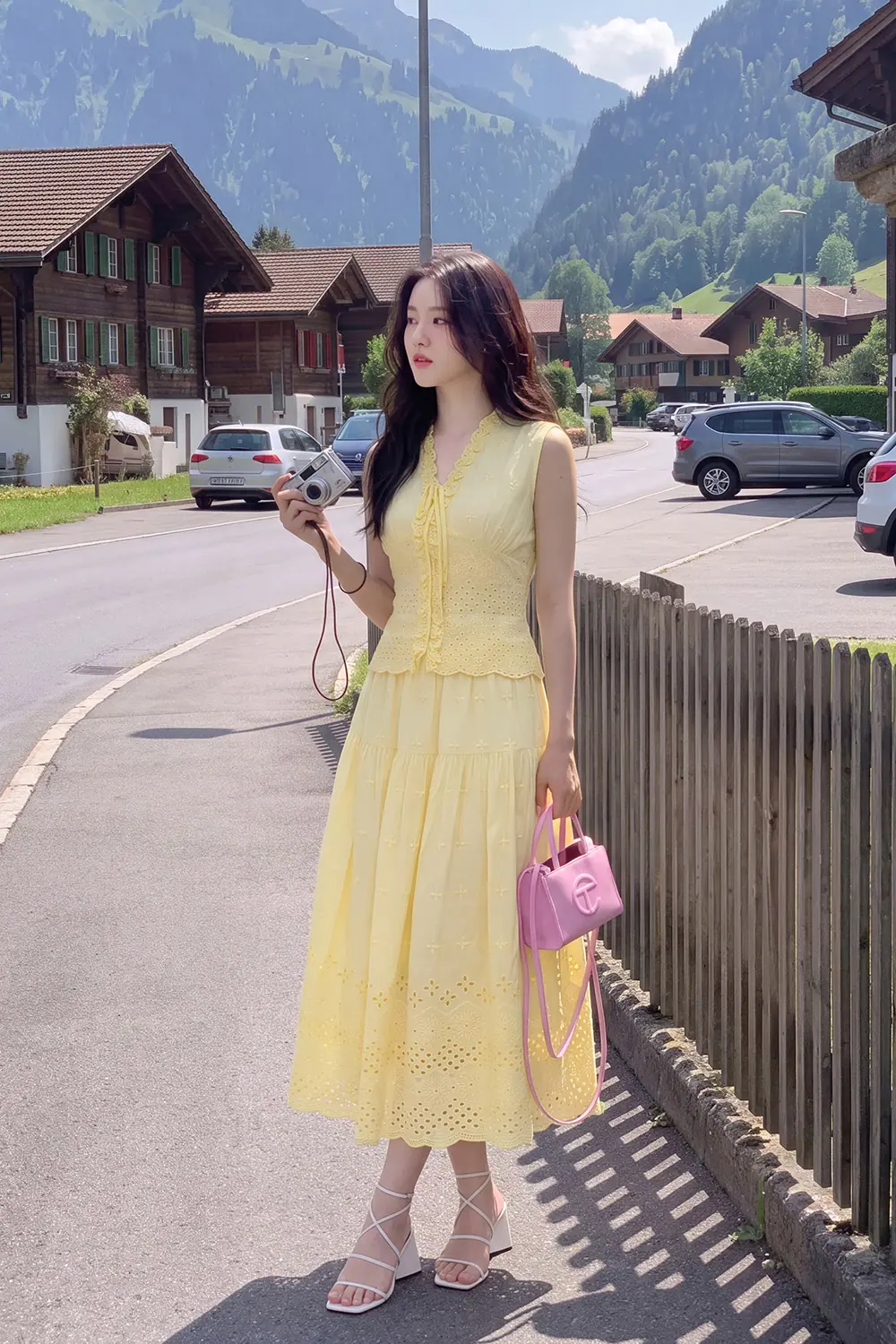 Áo vàng xô thêu sát nách phối bèo