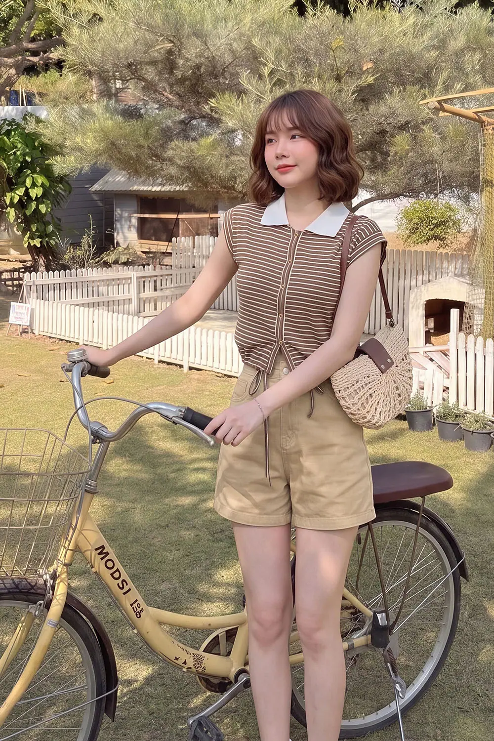 Áo thun sọc ngang cổ sơ mi