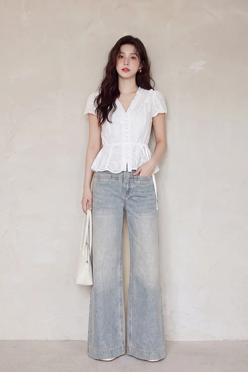 Quần jeans ống rộng màu xanh xám
