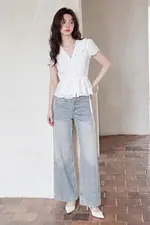 Quần jeans ống rộng màu xanh xám