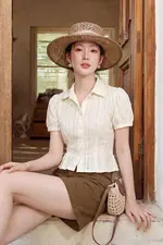 Áo kiểu xô thêu hoa cổ sơ mi