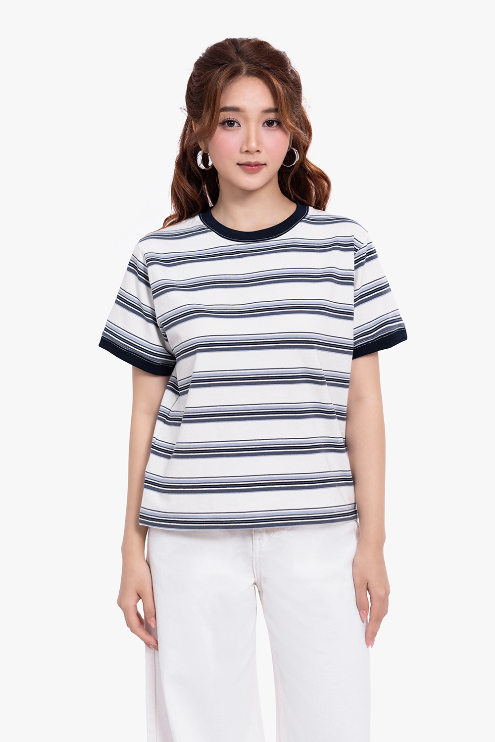 Áo thun cotton nữ sọc ngang