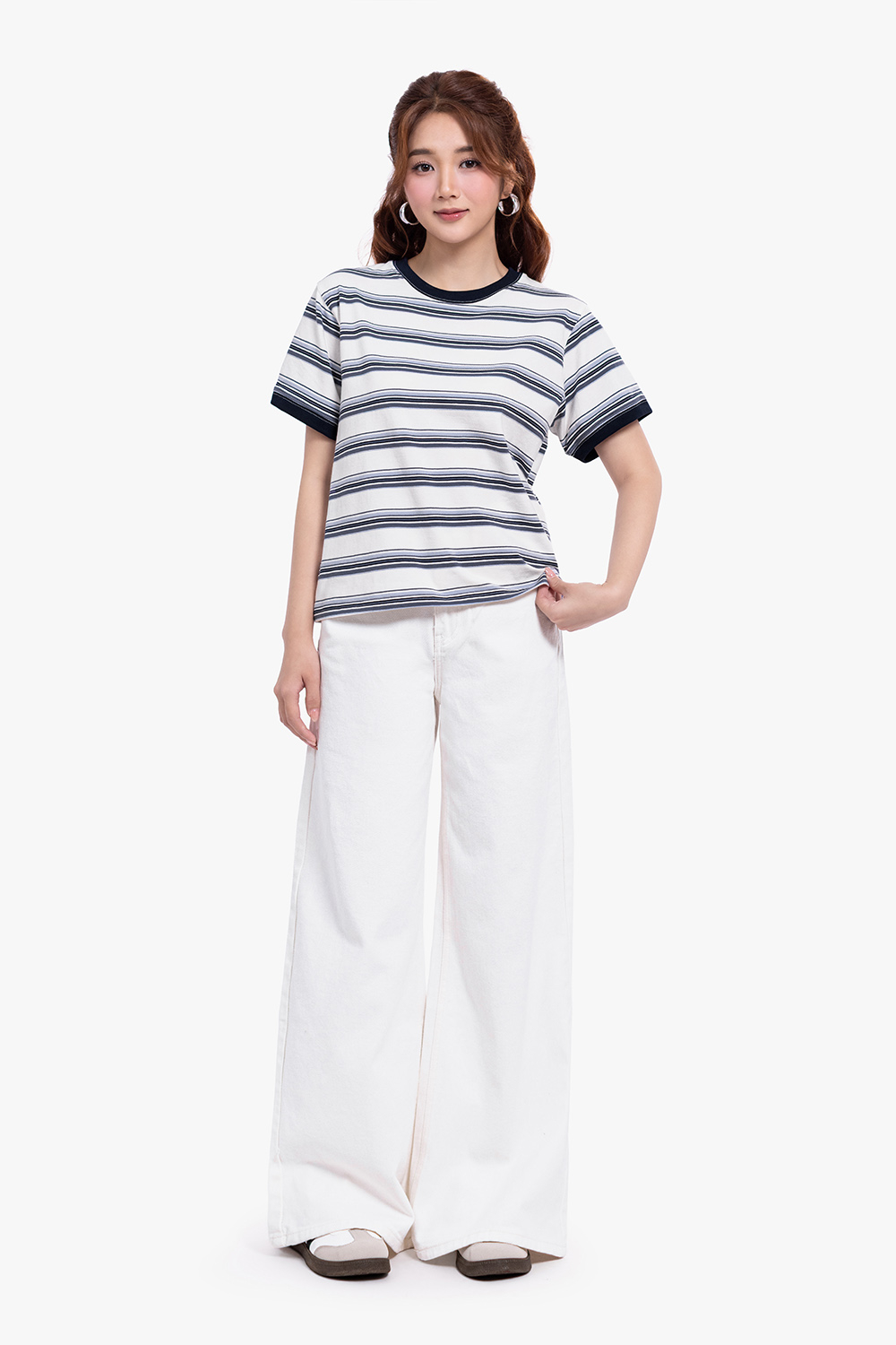 Áo thun cotton nữ sọc ngang