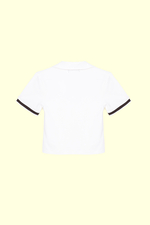 Áo thun cotton trắng cổ polo phối viền nâu