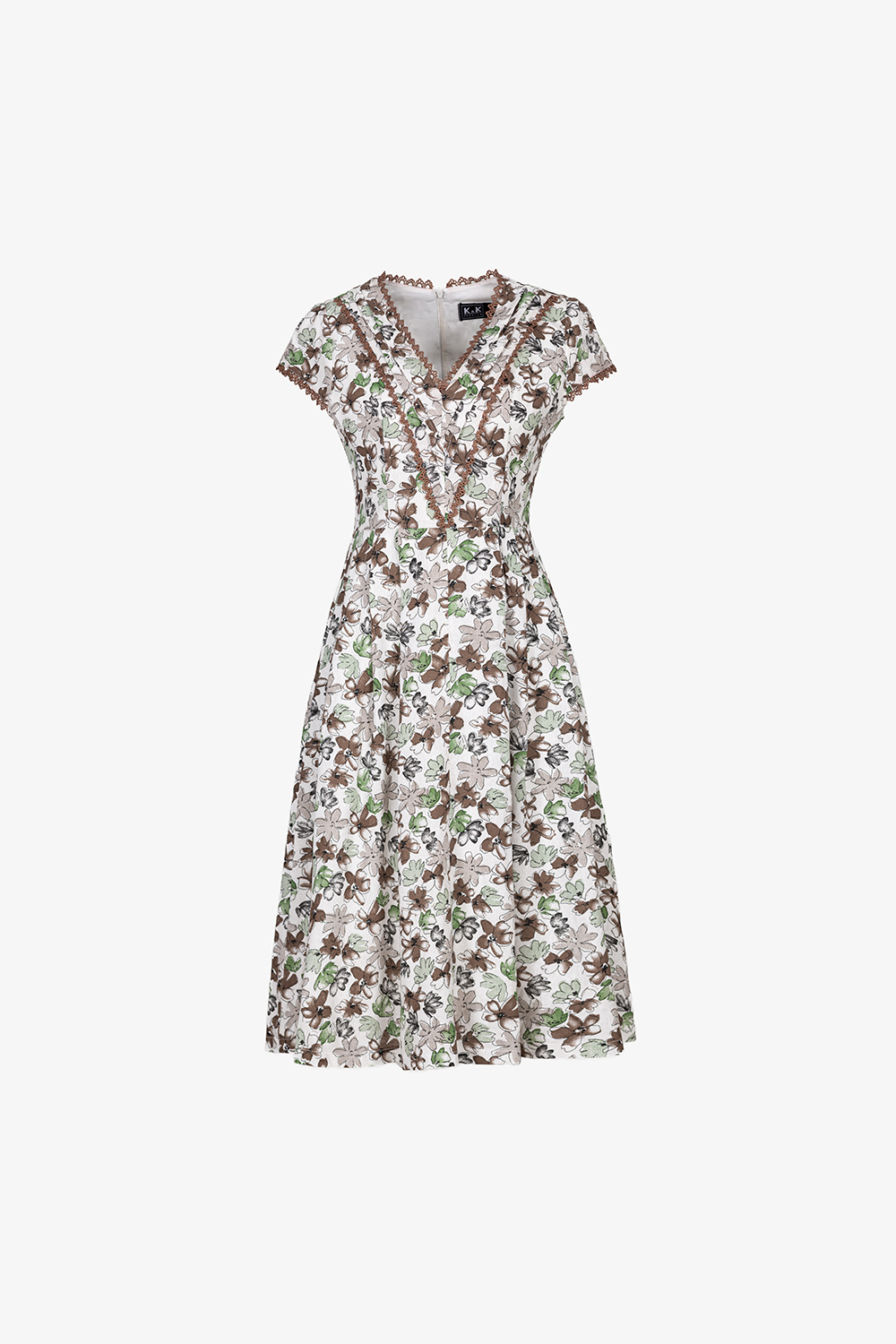 Đầm linen hoa nhí cổ V phối ren