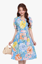 Đầm linen hoa dáng chữ A xòe