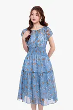 Đầm hoa nhí dáng xòe tầng nhún eo