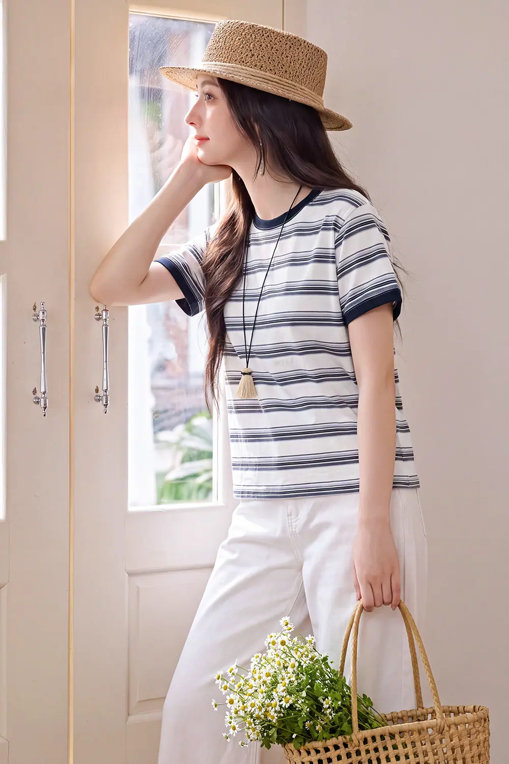 Áo thun cotton nữ sọc ngang