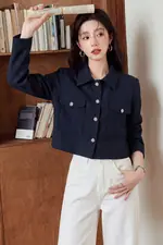 Áo khoác jean lửng tay dài cổ sơ mi